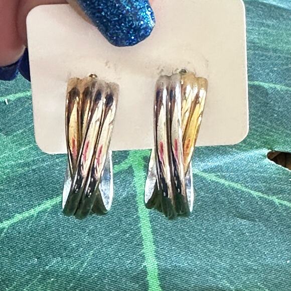 BOGO FREE Mixed Metal two tone gold silver chubby hoop earrings - Picture 4 of 4